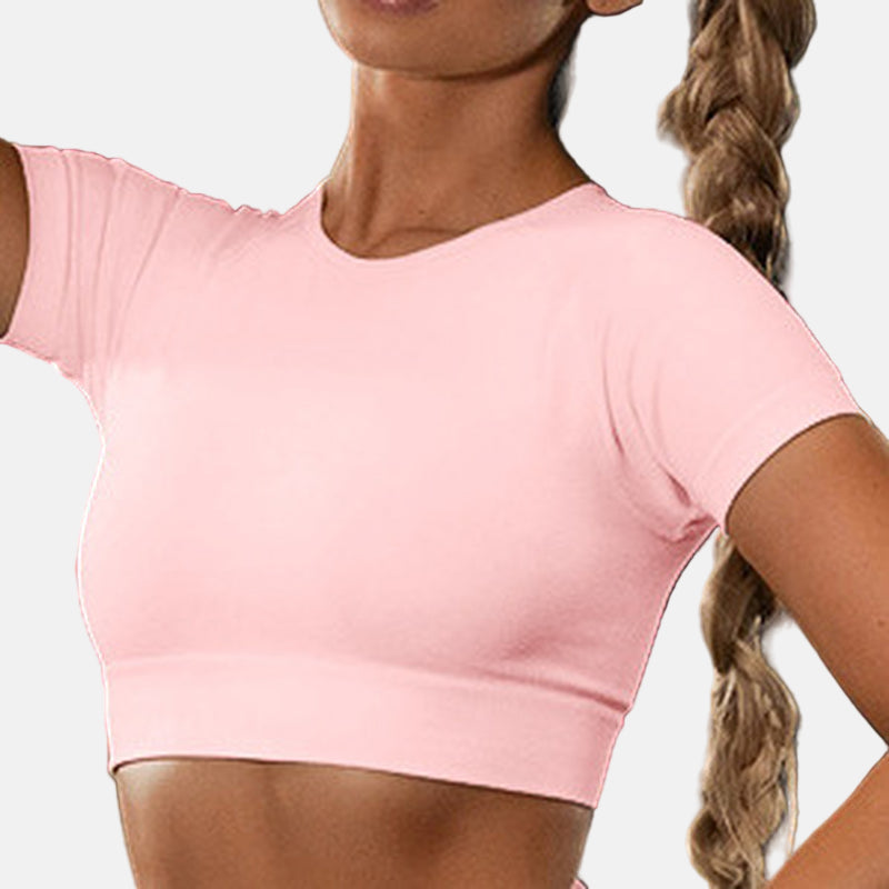 Seamless Yoga Sport Set Fitness Women Running Leggings Short Sleeve Tops