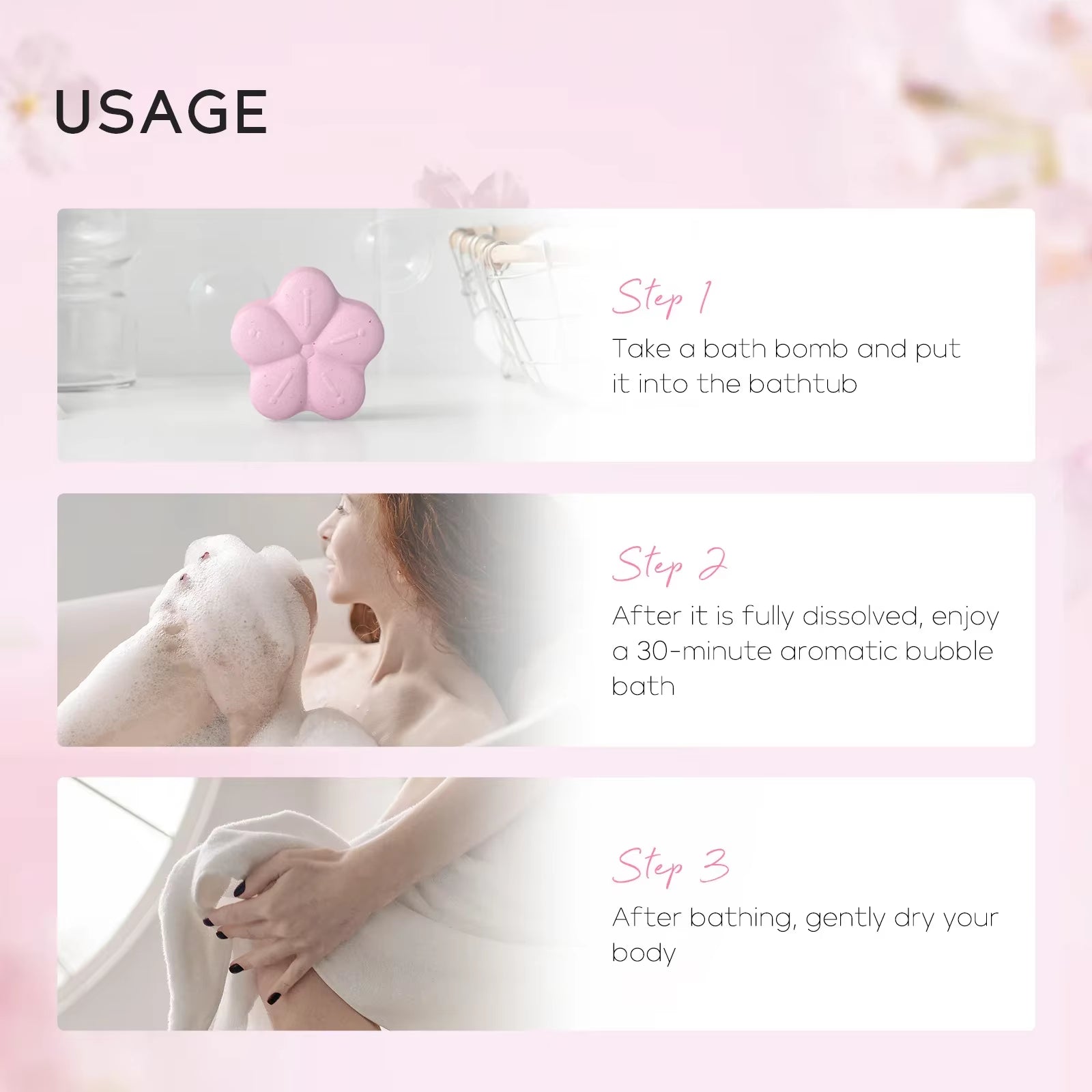 Japanese Sakura Bath Bomb Bubble Explosion Bath Salt for Body Cleansing Moisturizing 30G